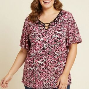 G Collection Plus Size Pink and Black Chevron Blouse